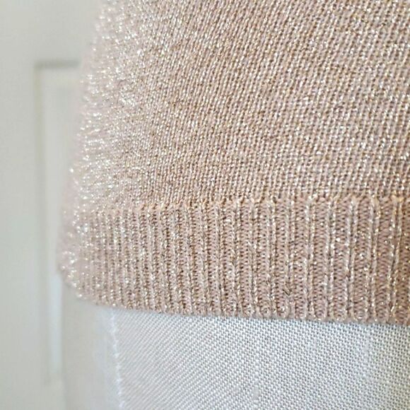 EXPRESS Shimmery Gold Cashmere Sweater Chunky Cowl Neck Short Sleeve - Picture 8 of 11